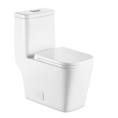 Fashion Toilet 1-Piece 1.28 GPF Double Flush Toilet White Square Toilet With Seat - Super Arbor