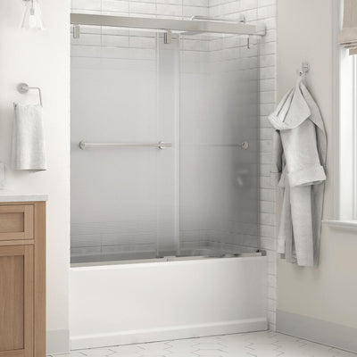 Everly 60 in. x 59-1/4 in. Mod Semi-Frameless Sliding Bathtub Door in Chrome and 1/4 in. (6mm) Droplet Glass - Super Arbor