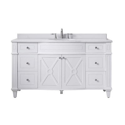 Bergeron 60 in. W x 22 in. D Bath Vanity in White with Cultured Stone Vanity Top in White with White Basin - Super Arbor