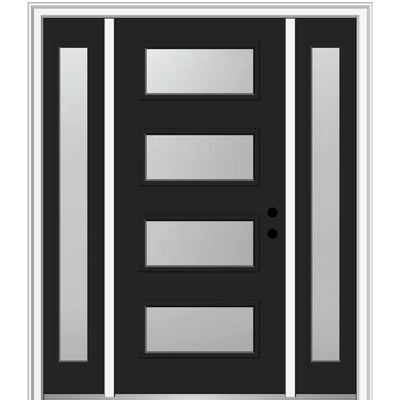68.5 in. x 81.75 in. Celeste Left-Hand Inswing 4-Lite Frosted Modern Painted Steel Prehung Front Door with Sidelites - Super Arbor