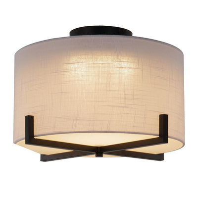13.5 in. Matte Black Integrated LED Flush Mount with White Fabric Shade - Super Arbor