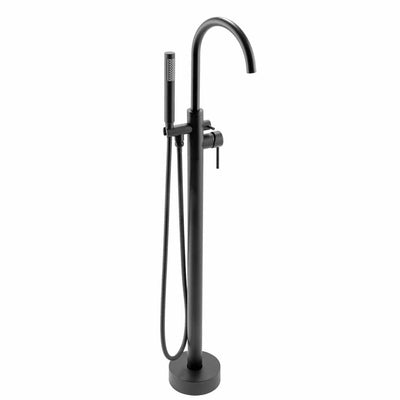 1-Handle Freestanding Floor Mount Tub Faucet Bathtub Filler with Hand Shower in Matte Black - Super Arbor