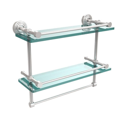 16 in. L  x 12 in. H  x 5 in. W 2-Tier Gallery Clear Glass Bathroom Shelf with Towel Bar in Satin Chrome - Super Arbor
