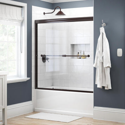 Lyndall 60 in. x 58-1/8 in. Semi-Frameless Traditional Sliding Bathtub Door in Bronze with Clear Glass - Super Arbor