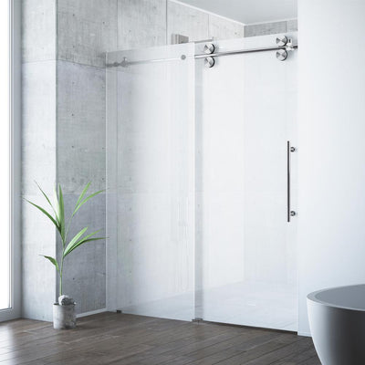 Elan 56 to 60 in. x 74 in. Frameless Sliding Shower Door in Stainless Steel with Frosted Glass Right Side Door Opening - Super Arbor