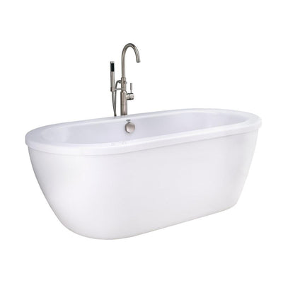 Cadet 5.5 ft. Acrylic Flatbottom Freestanding Bathtub in Artic White with Brushed Nickel Drain and Filler - Super Arbor