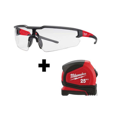Safety Glasses with Clear Lenses with 25 ft. Compact Tape Measure - Super Arbor