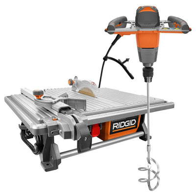 RIDGID 6.5 Amp Corded 7 in. Table Top Wet Tile Saw with Single-Paddle Mixer - Super Arbor