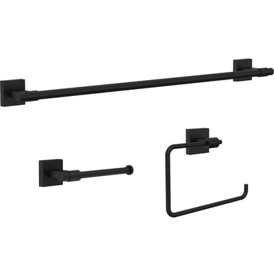 Maxted 3-Piece Bath Hardware Set with Towel Ring, Toilet Paper Holder and 24 in. Towel Bar in Matte Black - Super Arbor