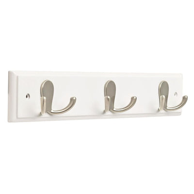 15.85 in. White and Satin Nickel Double Prong Hook Rack - Super Arbor