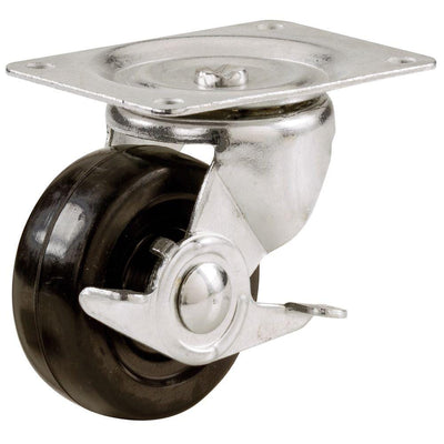 2 in. Soft Rubber Swivel Plate Caster with 90 lbs. Load Rating and Side Brake - Super Arbor
