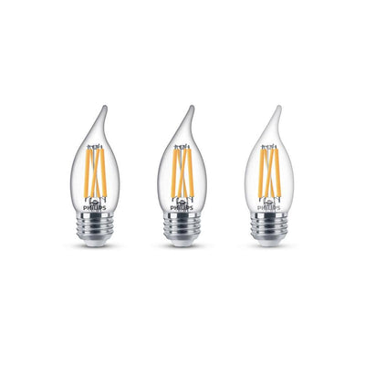Philips 75-Watt Equivalent BA11 Dimmable Edison Glass LED Candle Light Bulb Bent Tip Medium Base Daylight (5000K) (3-Pack) - Super Arbor