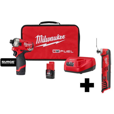 M12 FUEL SURGE 12-Volt Lithium-Ion Brushless Cordless 1/4 in. Hex Impact Driver Compact Kit with Free M12 Multi-Tool - Super Arbor