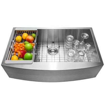 Handcrafted All-in-One Farmhouse Apron Front Stainless Steel 33 in. x 20 in. x 9 in. Single Bowl Kitchen Sink - Super Arbor