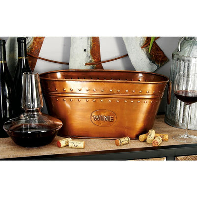 17 in. x 8 in. Oval Bucket Wine Cooler with Ring Handles in Polished Copper Brass and Patina - Super Arbor