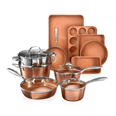 Hammered Copper 15-Piece Aluminum Non-Stick Cookware Set and Bakeware Set - Super Arbor