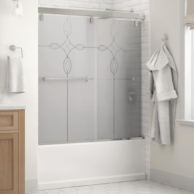 Everly 60 in. x 59-1/4 in. Mod Semi-Frameless Sliding Bathtub Door in Chrome and 1/4 in. (6mm) Tranquility Glass - Super Arbor