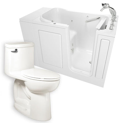 Whirlpool Right-Hand 28 in. x 48 in. Walk-In Bath, Roman Tub Filler, and Cadet 3 FloWise Tall Height Toilet in White - Super Arbor