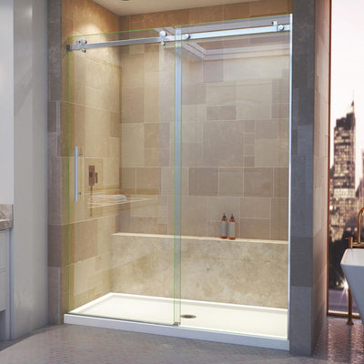 Enigma Air 56 in. to 60 in. x 76 in. Frameless Sliding Shower Door in Brushed Stainless Steel - Super Arbor
