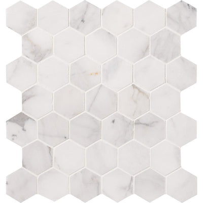 Calacatta Cressa Hexagon 12 in. x 12 in. x 10mm Honed Marble Mesh-Mounted Mosaic Tile (9.8 sq. ft./Case) - Super Arbor