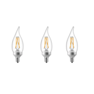 Philips 2700K 60-Watt Equivalent Soft White BA11 Bent Tip E12 Dimmable Warm Glow Dimming Effect LED Candle Light Bulb (3-Pack) - Super Arbor