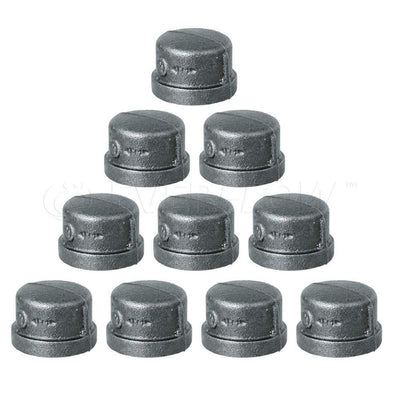 Malleable Iron Pipe Cap Threaded Fitting 150 lbs. Application Black Pipe Cap 1/8 in. (Pack of 10) - Super Arbor