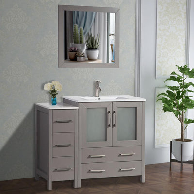 Brescia 42 in. W x 18 in. D x 36 in. H Bathroom Vanity in Grey with Single Basin Vanity Top in White Ceramic and Mirror - Super Arbor