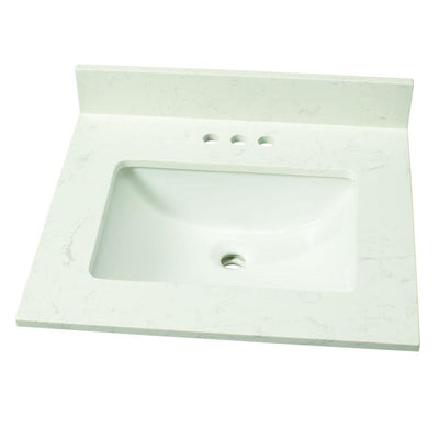 25 in. W Engineered Marble Single Sink Vanity Top in Vanilla Sky with White Sink - Super Arbor