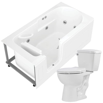 Step In 59.6 in. Walk-In Whirlpool Bathtub in White with 1.28 GPF Single Flush Toilet - Super Arbor