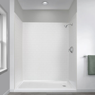 Jetcoat 32 in. x 60 in. x 78 in. 5-Piece Easy-up Adhesive Alcove Shower Surround in White Subway - Super Arbor