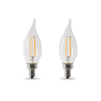 Feit Electric 60-Watt Equivalent CA10 Candelabra Dimmable Filament CEC Clear Glass Chandelier LED Light Bulb, Soft White (2-Pack) - Super Arbor