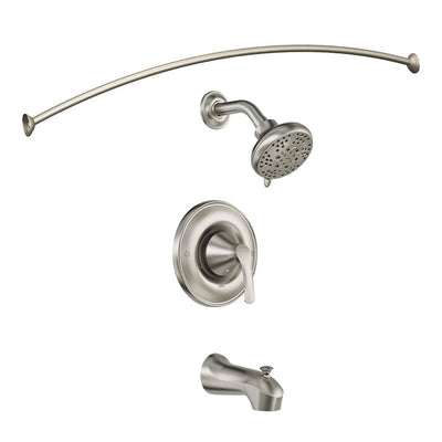 Darcy Single-Handle 5-Spray Tub and Shower Faucet with Curved Shower Rod in Spot Resist Brushed Nickel (Valve Included) - Super Arbor