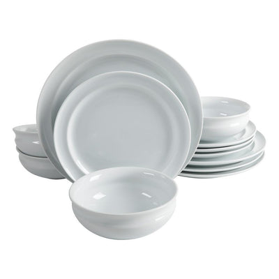 12-Piece Rim Pattern White Porcelain Dinnerware Set (Service for 4) - Super Arbor