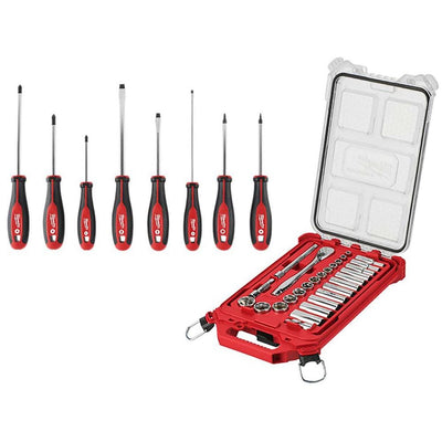 3/8 in. Drive SAE Ratchet and Socket Mechanics Tool Set with Packout Case (28-Piece) and Screwdriver Set (8-Piece) - Super Arbor