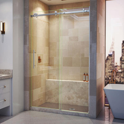 Enigma Air 44 in. to 48 in. x 76 in. Frameless Sliding Shower Door in Brushed Stainless Steel - Super Arbor