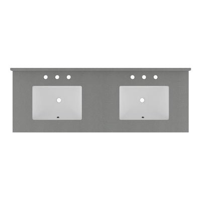 61 in. W x 22 in. D Quartz Double Basin Vanity Top in Galaxy Grey with White Basins - Super Arbor