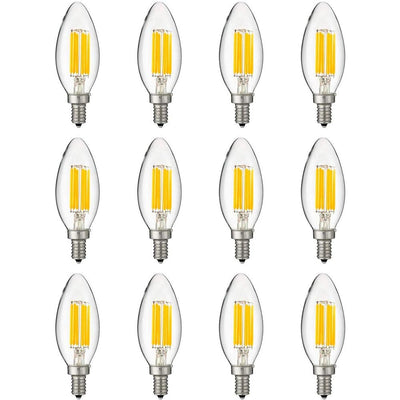 Sunlite 60-Watt Equivalent B11 Dimmable Candle Clear Glass Filament Vintage Edison LED Light Bulb in Warm White (12-Pack) - Super Arbor