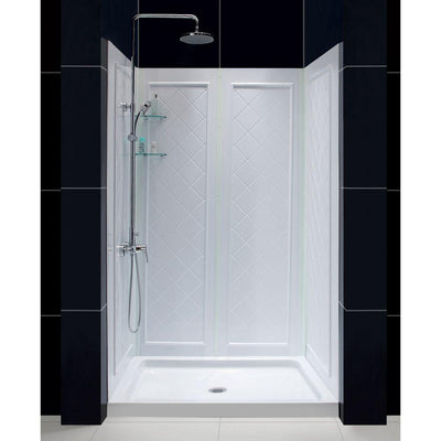 Qwall-5 36 in. x 48 in. x 76-3/4 in. Standard Fit Shower Kit in White with Shower Base and Back Wall - Super Arbor