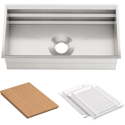 Prolific Workstation Undermount Stainless Steel 33 in. Single Bowl Kitchen Sink Kit with Accessories - Super Arbor