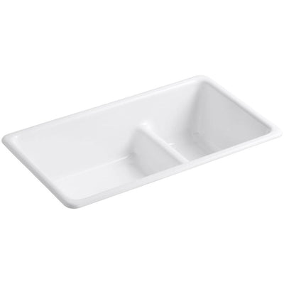 Iron Tones Smart Divide Drop-In Undermount Cast Iron 33 in. Double Bowl Kitchen Sink in White - Super Arbor