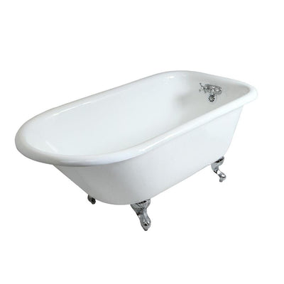 Petite 54 in. Cast Iron Chrome Roll Top Clawfoot Bathtub with 3-3/8 in. Centers in White - Super Arbor