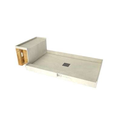 Base'N Bench 36 in. x 60 in. Single Threshold Shower Base and Bench Kit with Center Drain and Tileable Grate - Super Arbor