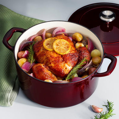 Gourmet 5.5 qt. Round Porcelain-Enameled Cast Iron Dutch Oven in Majolica Red with Lid - Super Arbor