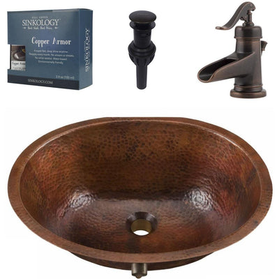 SINKOLOGY Freud Undermount 19 in. All-In-One Bathroom Sink with Pfister Centerset Bronze Faucet and Drain - Super Arbor