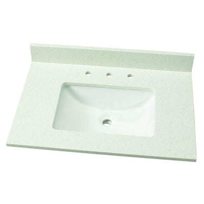 31 in. W Engineered Stone Single Vanity Top in Sparkling White with White Sink - Super Arbor