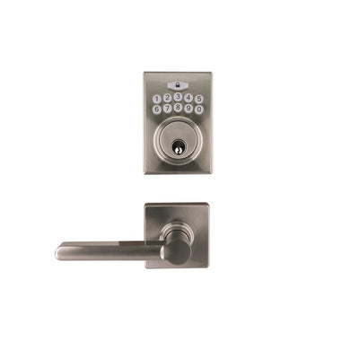 Square Satin Nickel Electronic Keypad Single Cylinder Deadbolt with Tonbridge Hall and Closet Door Lever Combo Pack - Super Arbor