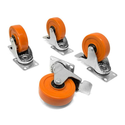 4 in. 285 lbs. Capacity Polyurethane Double Ball-Bearing Swivel Plate Caster with Brake (4-Pack) - Super Arbor