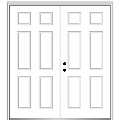 72 in. x 80 in. Right-Hand Inswing Classic 6-Panel Primed Steel Prehung Front Door with Brickmould - Super Arbor