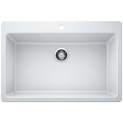 Glacier Bay Drop-in/Undermount Granite Composite 33 in. Single Bowl Kitchen Sink in White - Super Arbor