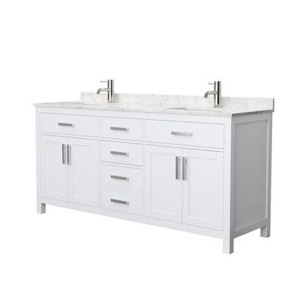 Beckett 72 in. W x 22 in. D Double Bath Vanity in White with Cultured Marble Vanity Top in Carrara with White Basins - Super Arbor